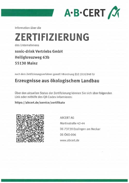 Sonic Bio Zertifikat 2022